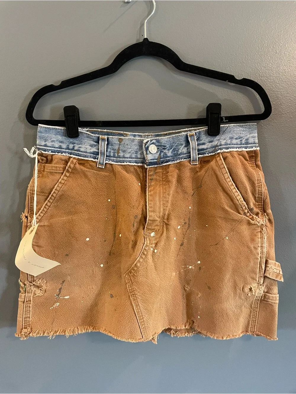 Free People Tricia Fix Two-Tone Painter-Style Denim Skirt